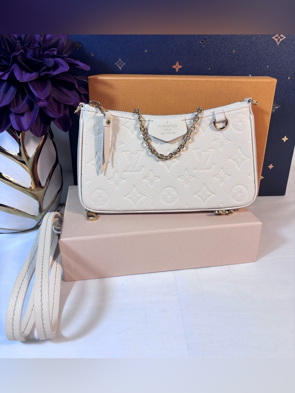 Louis Vuitton Easy Pouch on Strap Empreinte cream
